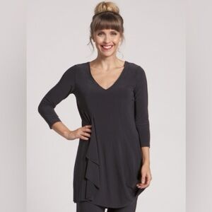 Sympli Drama Tunic Top Size 8 Dark Purple V Neck 3/4 Sleeves